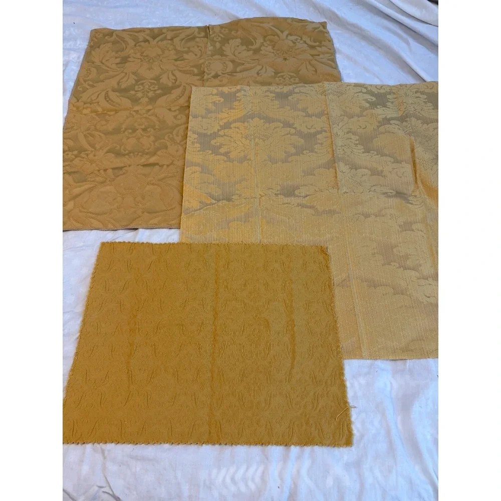 Lot of 3 yellow gold color design fabrics brocade embroidered‎ vintage new